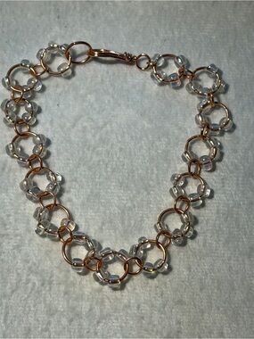Delicate Clear Bead & Copper Link Bracelet